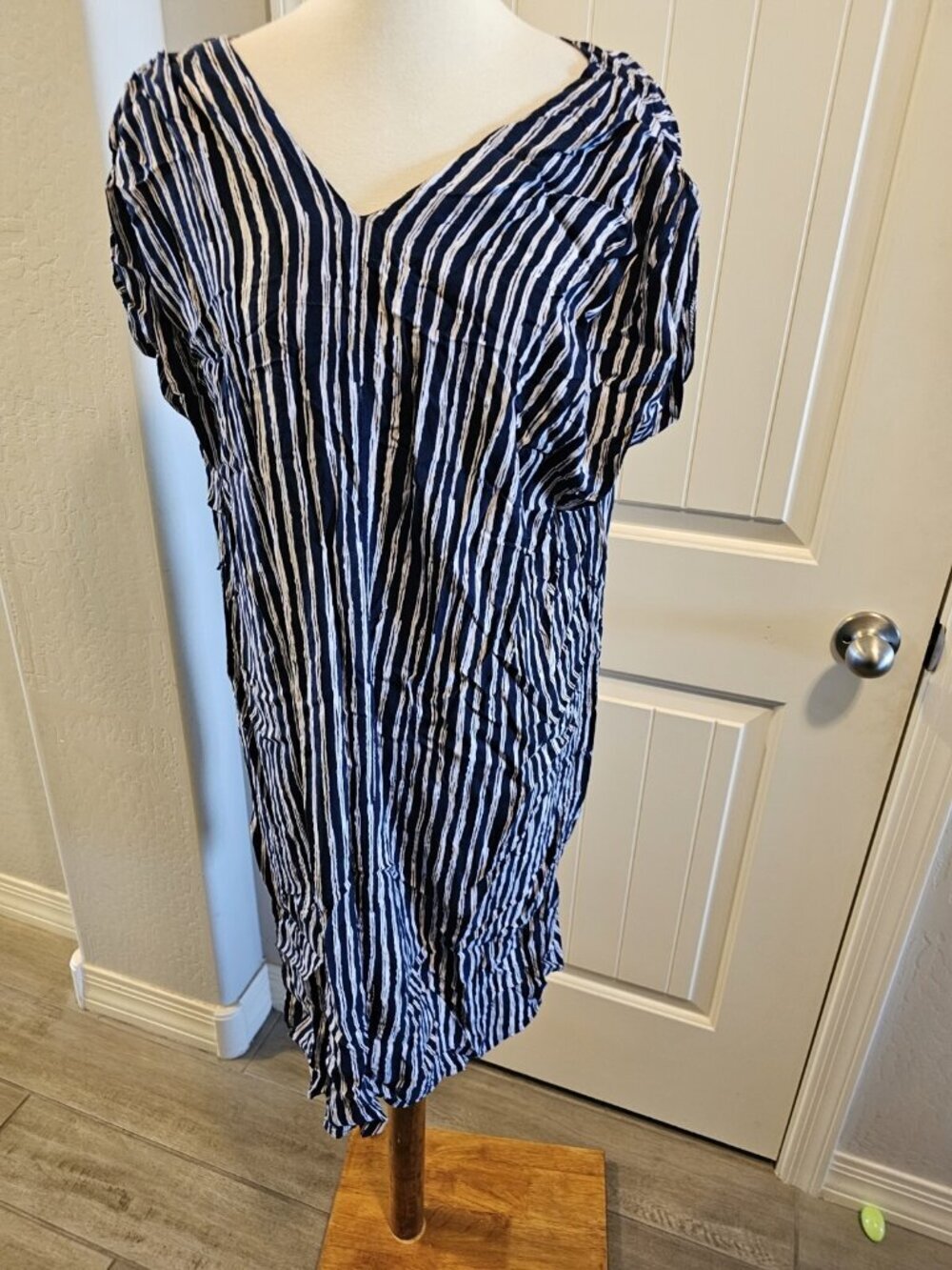 Kori America Blue Striped Shirt Dress Knee Length Women's Size Large